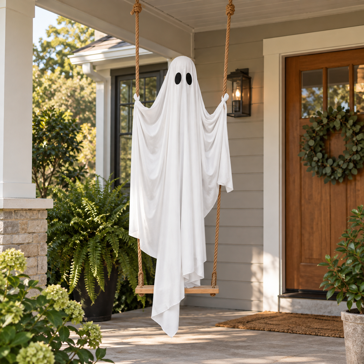 Large Halloween Hanging Ghost Decoration with LED Lights Swinging Ghost for Outdoor Yard Porch Décor