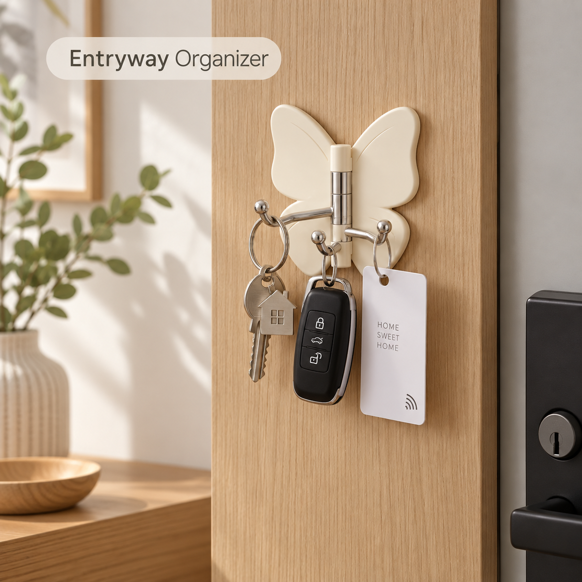 Butterfly 3-Hook Rotating Adhesive Wall Hanger