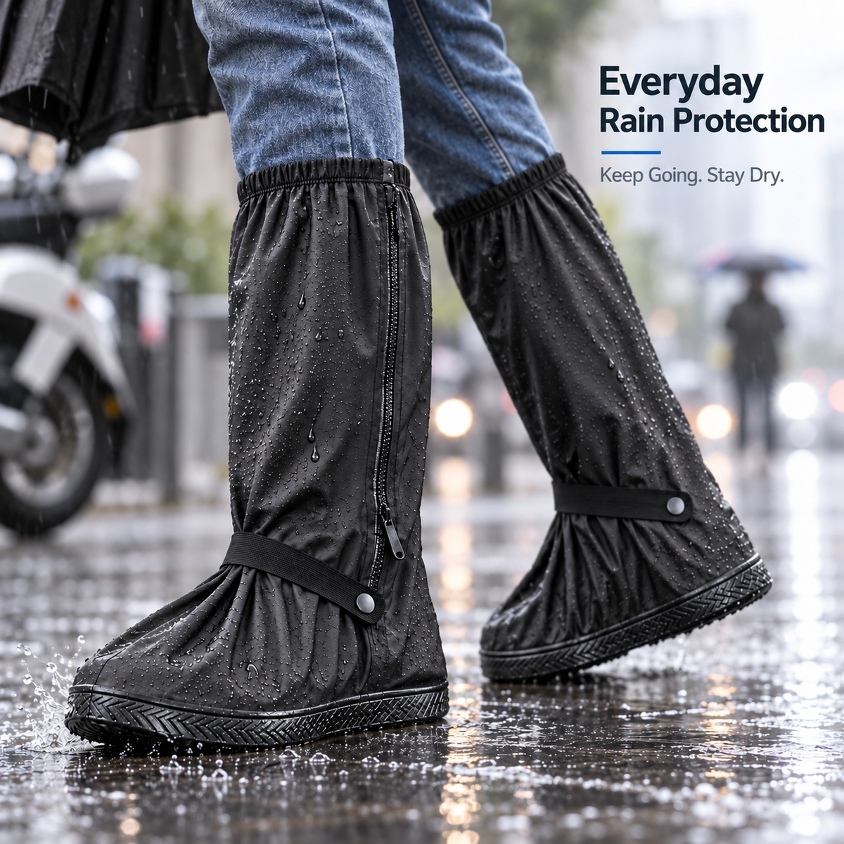 Waterproof High-Top Rain Shoe Covers with Reflective Detail