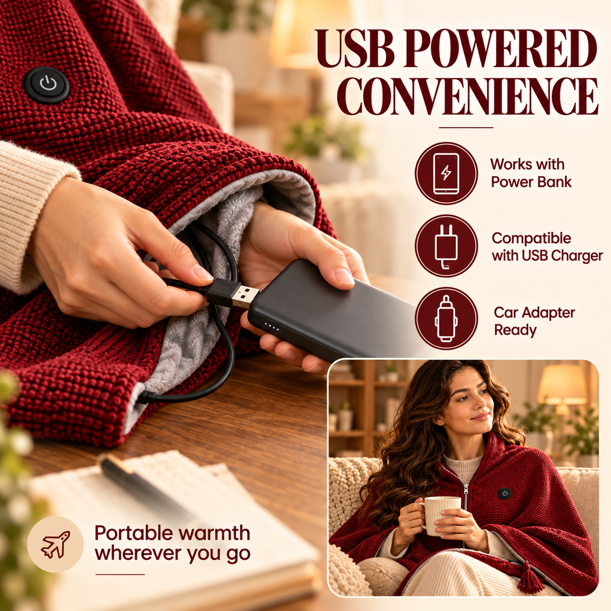 USB Heated Wearable Shawl Blanket