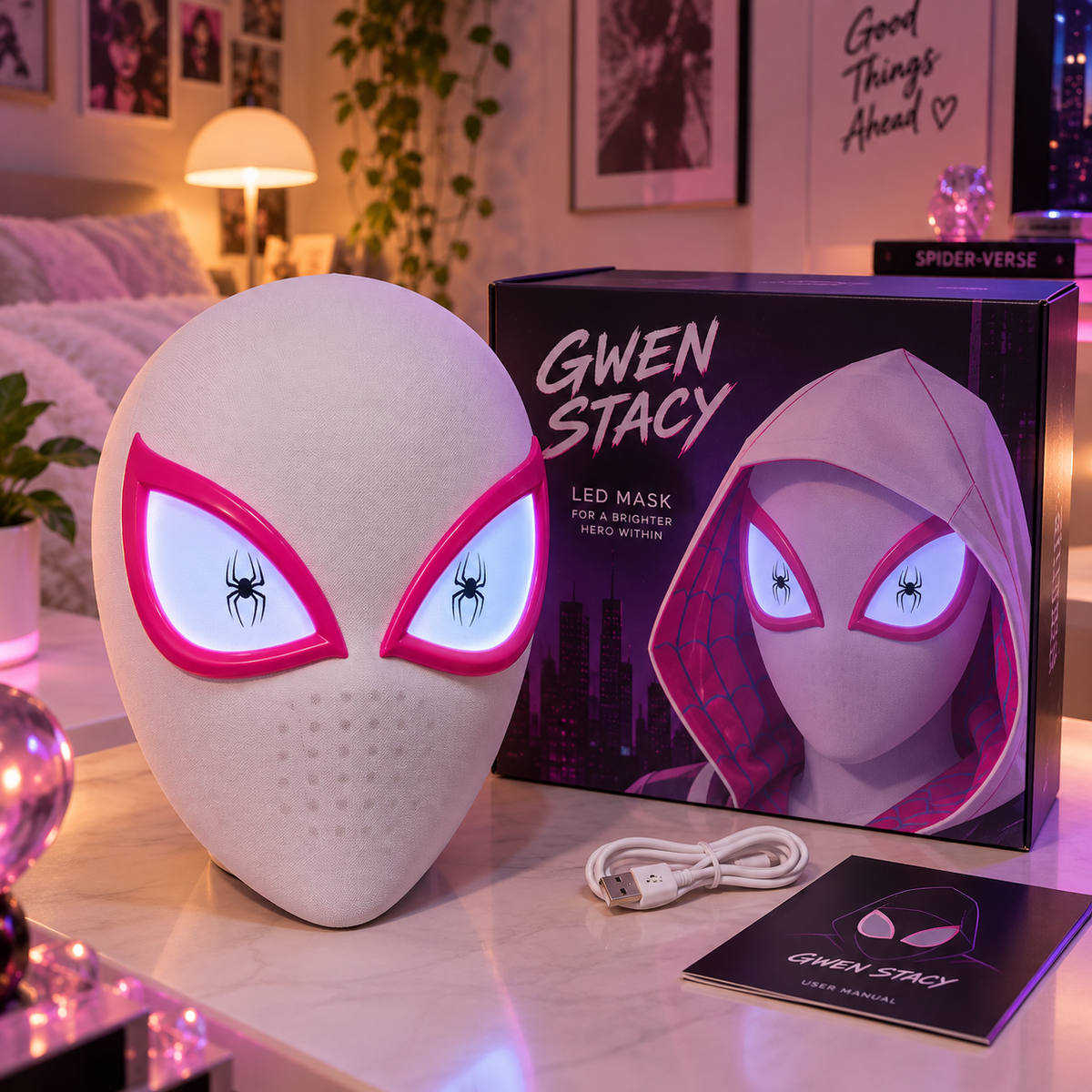 1:1 Full Head LED Spider Hero Mask – Touch Control Blinking Eyes Cosplay Helmet with USB-C Rechargeable Light-Up Eyes