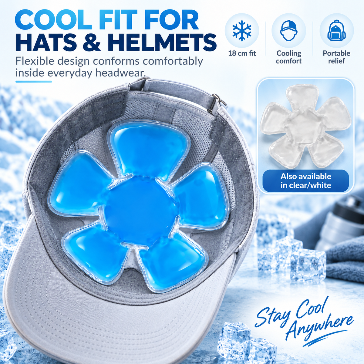 Reusable Cooling Gel Ice Pack for Helmets & Hats – 18cm PVC Cold Compress Pad
