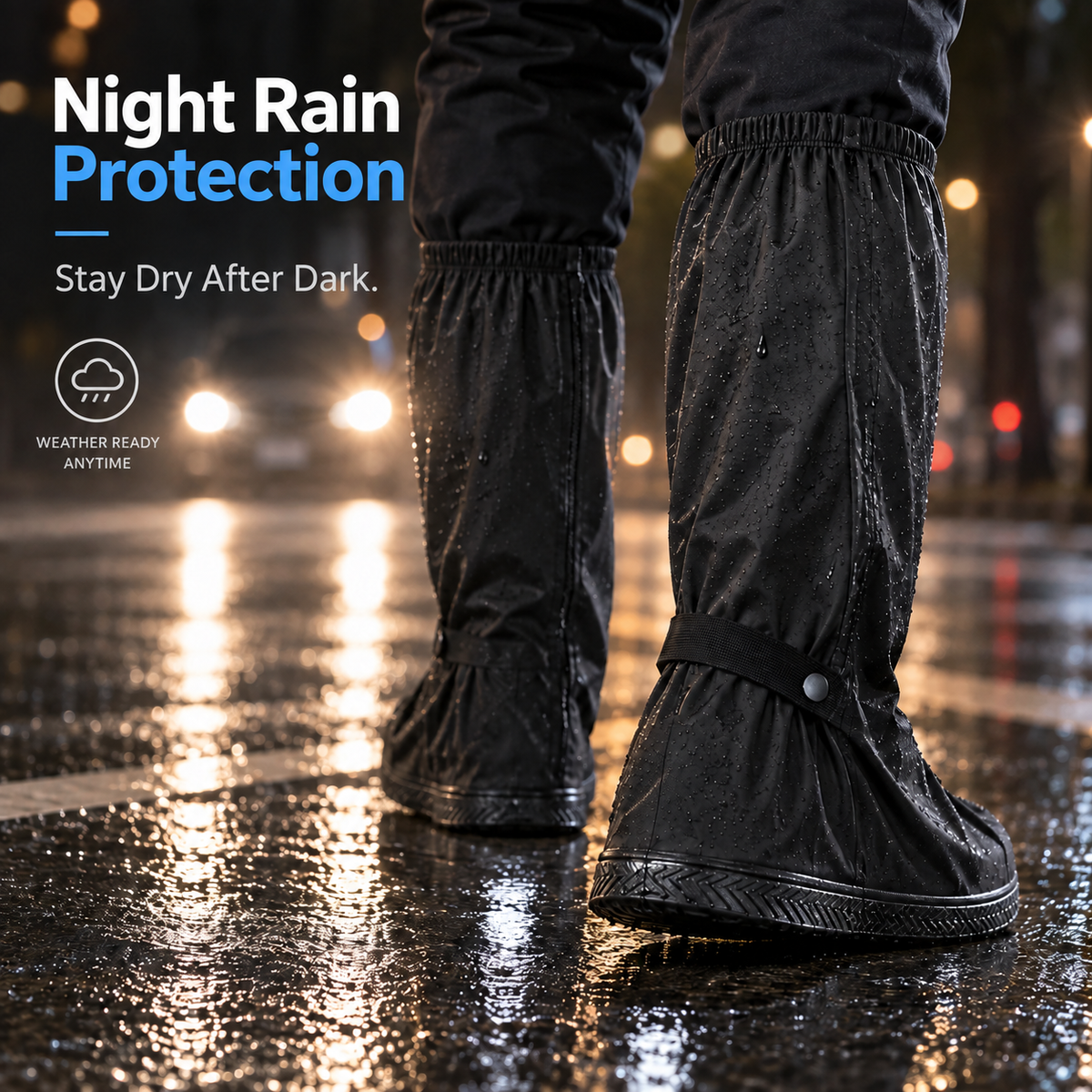 Waterproof High-Top Rain Shoe Covers with Reflective Detail