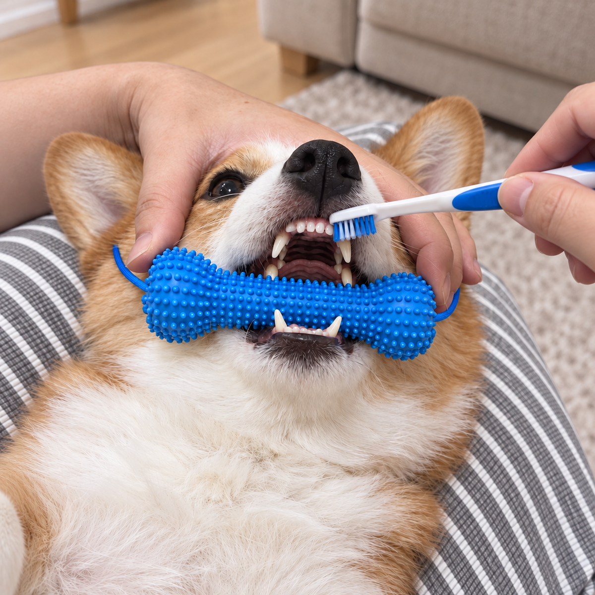 Dual-Action Canine Dental Prop, Dog Teeth Brushing Support Tool
