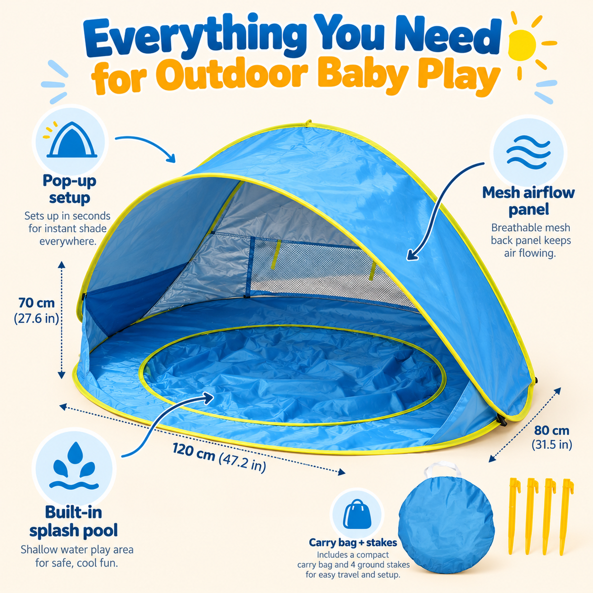 Pop-Up Baby Beach Tent with Built-In Pool