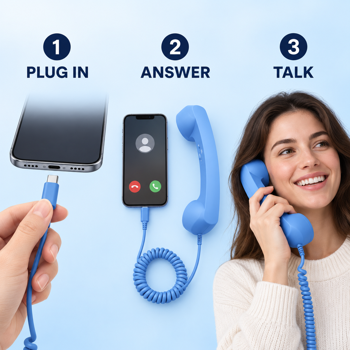 RetroCall Wired Telephone Handset – USB-C/3.5mm Plug-In Phone Receiver with Volume Control