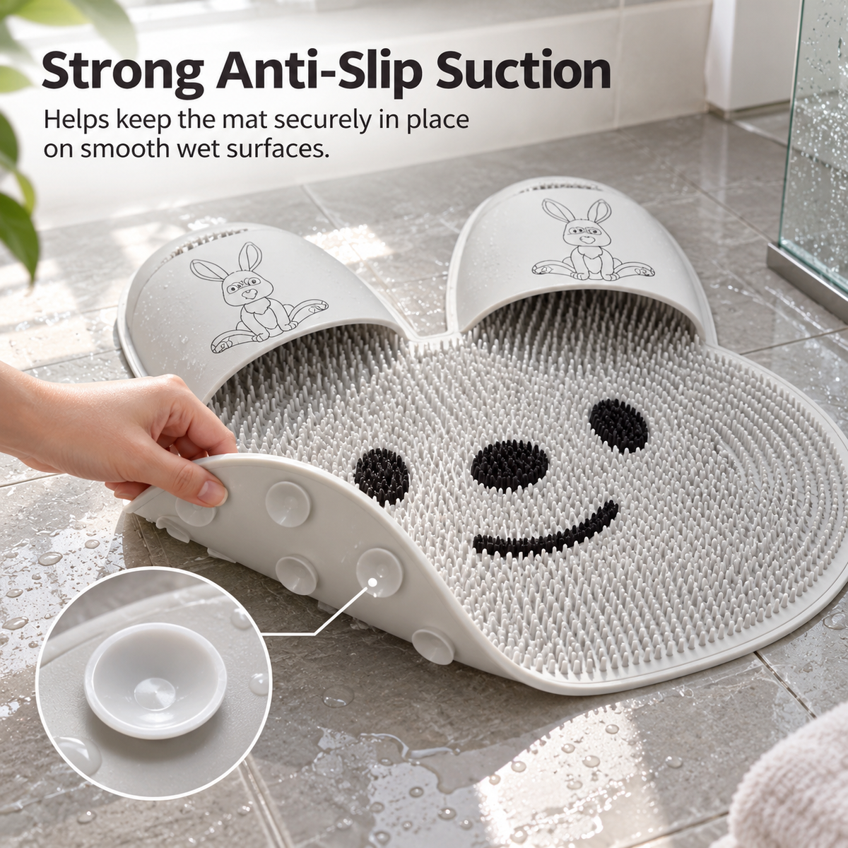 2-in-1 Anti-Slip Foot Scrubber & Massage Bath Mat – Exfoliating Shower Mat with Back Scrub Function