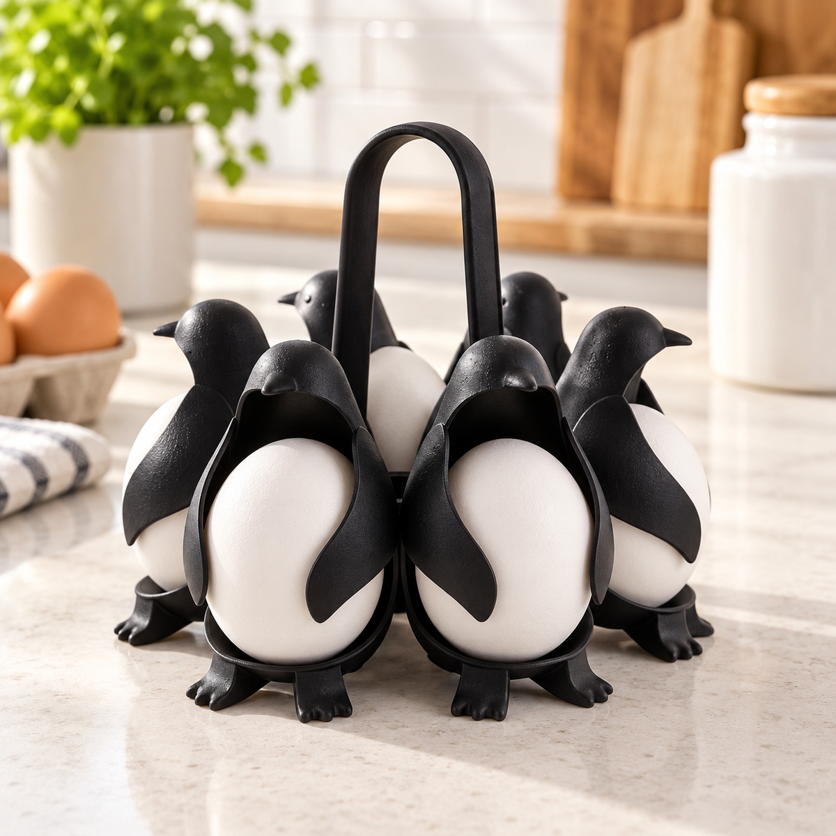 Penguin Egg Boiler Rack – 6-Egg Silicone Cooking & Steaming Holder