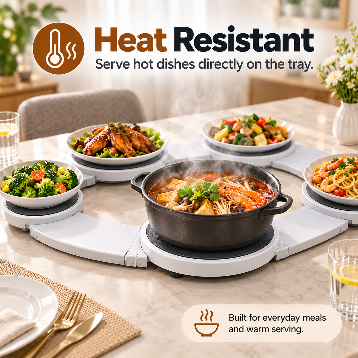 Expandable 360° Rotating Dining Table Serving Tray