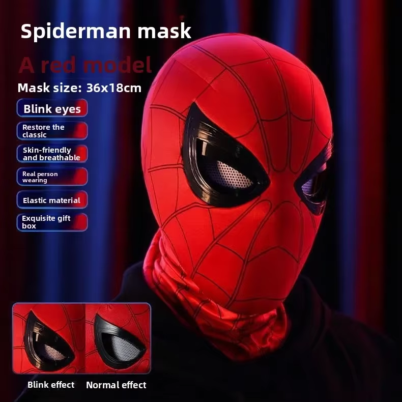 1:1 Full Head LED Spider Hero Mask – Touch Control Blinking Eyes Cosplay Helmet with USB-C Rechargeable Light-Up Eyes
