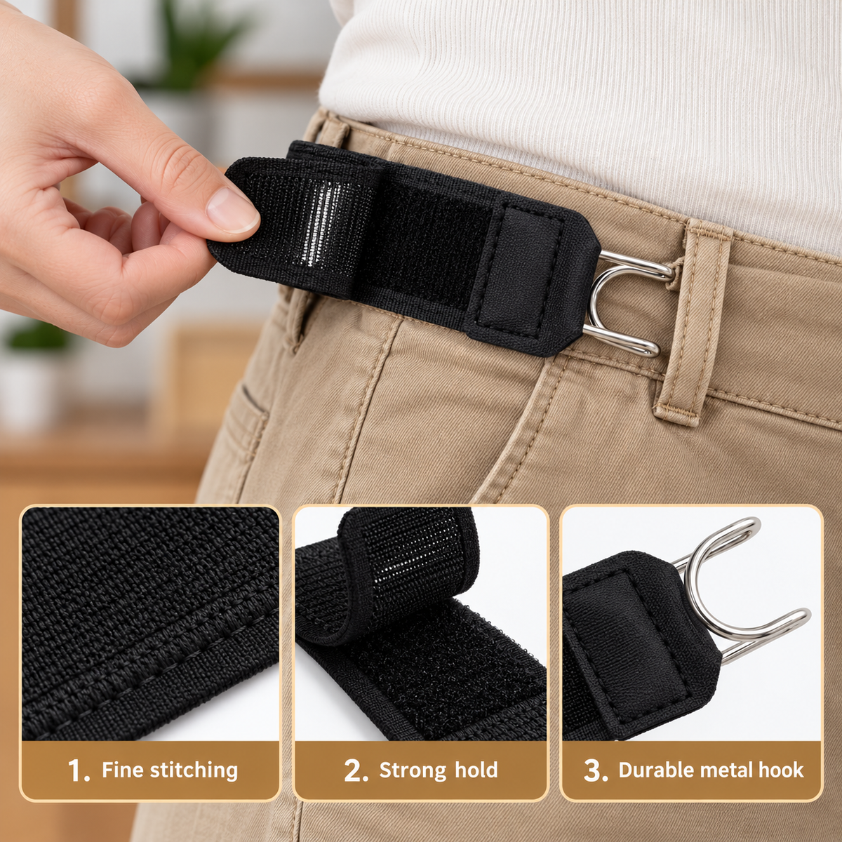 Adjustable Buckleless Elastic Belt, Ultra-Soft Hook-and-Loop Waist Belt