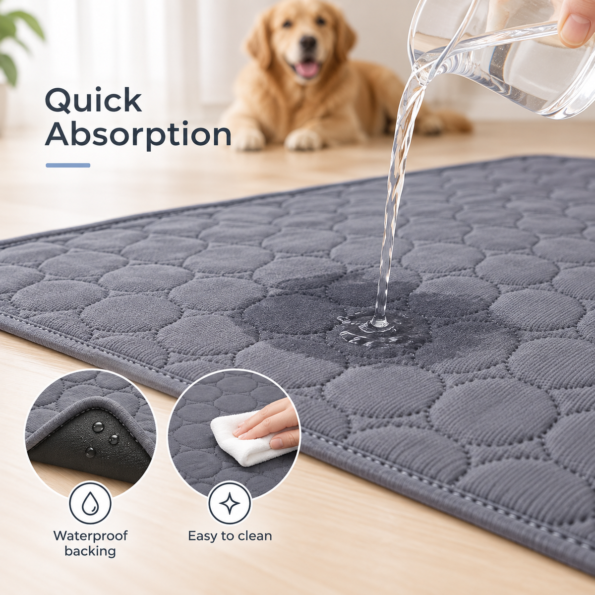 Reusable Washable Dog Pee Pad, 4-Layer Waterproof Pet Training Mat