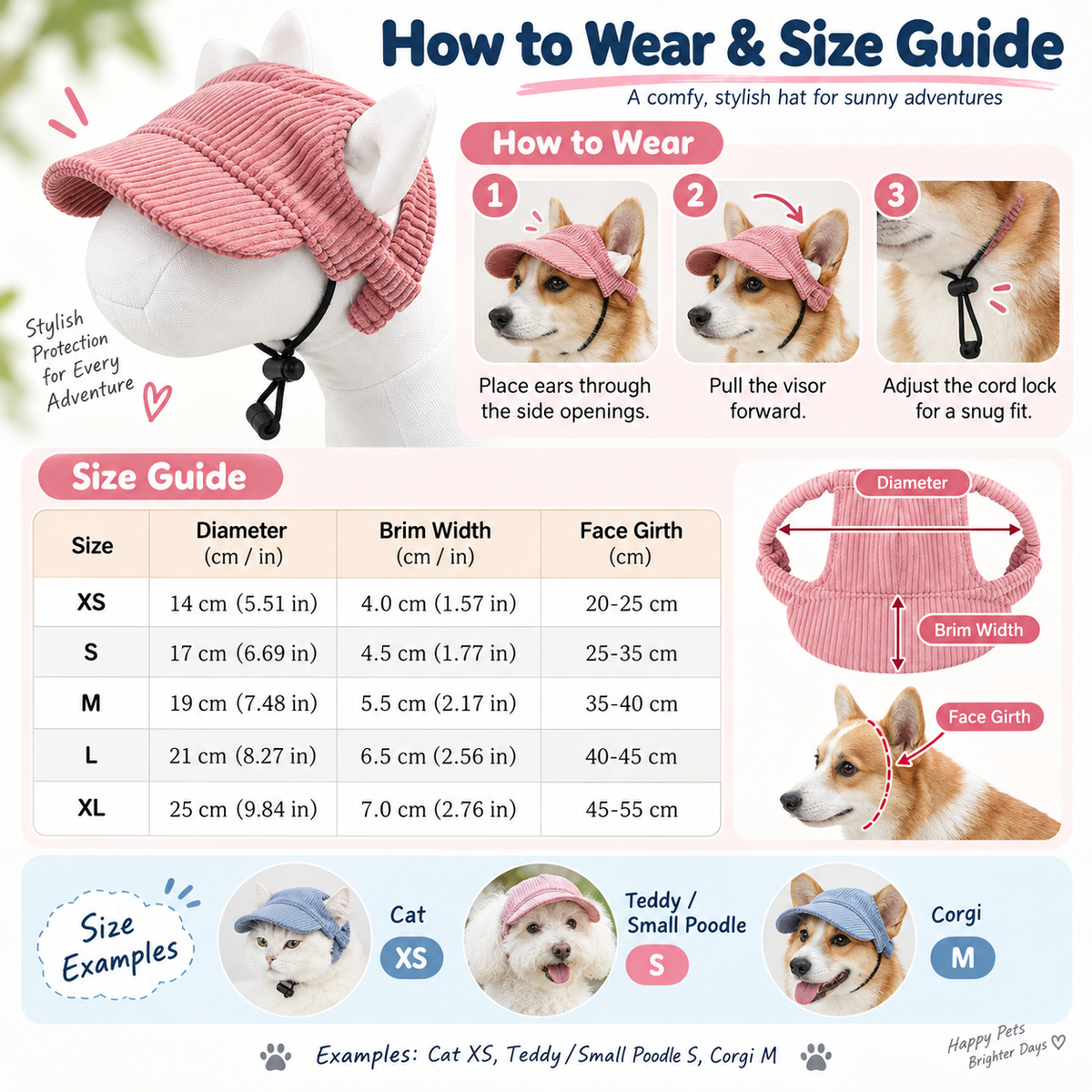 Adjustable Corduroy Dog Baseball Cap