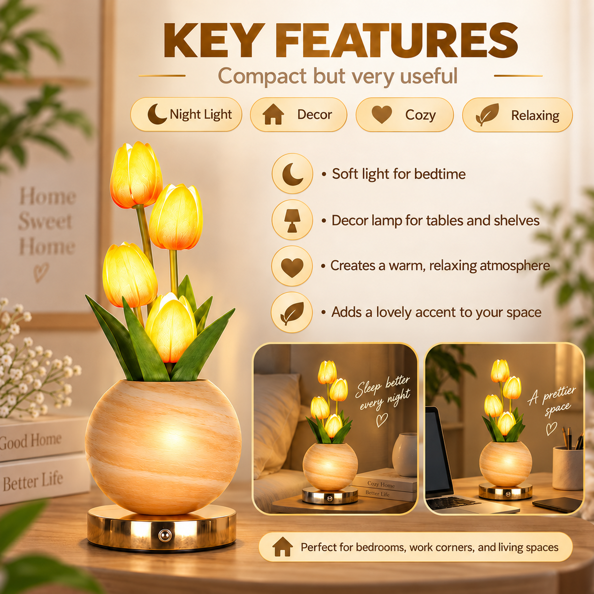 Rechargeable Tulip Ceramic Table Lamp