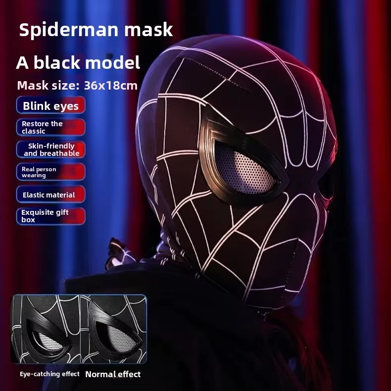 1:1 Full Head LED Spider Hero Mask – Touch Control Blinking Eyes Cosplay Helmet with USB-C Rechargeable Light-Up Eyes