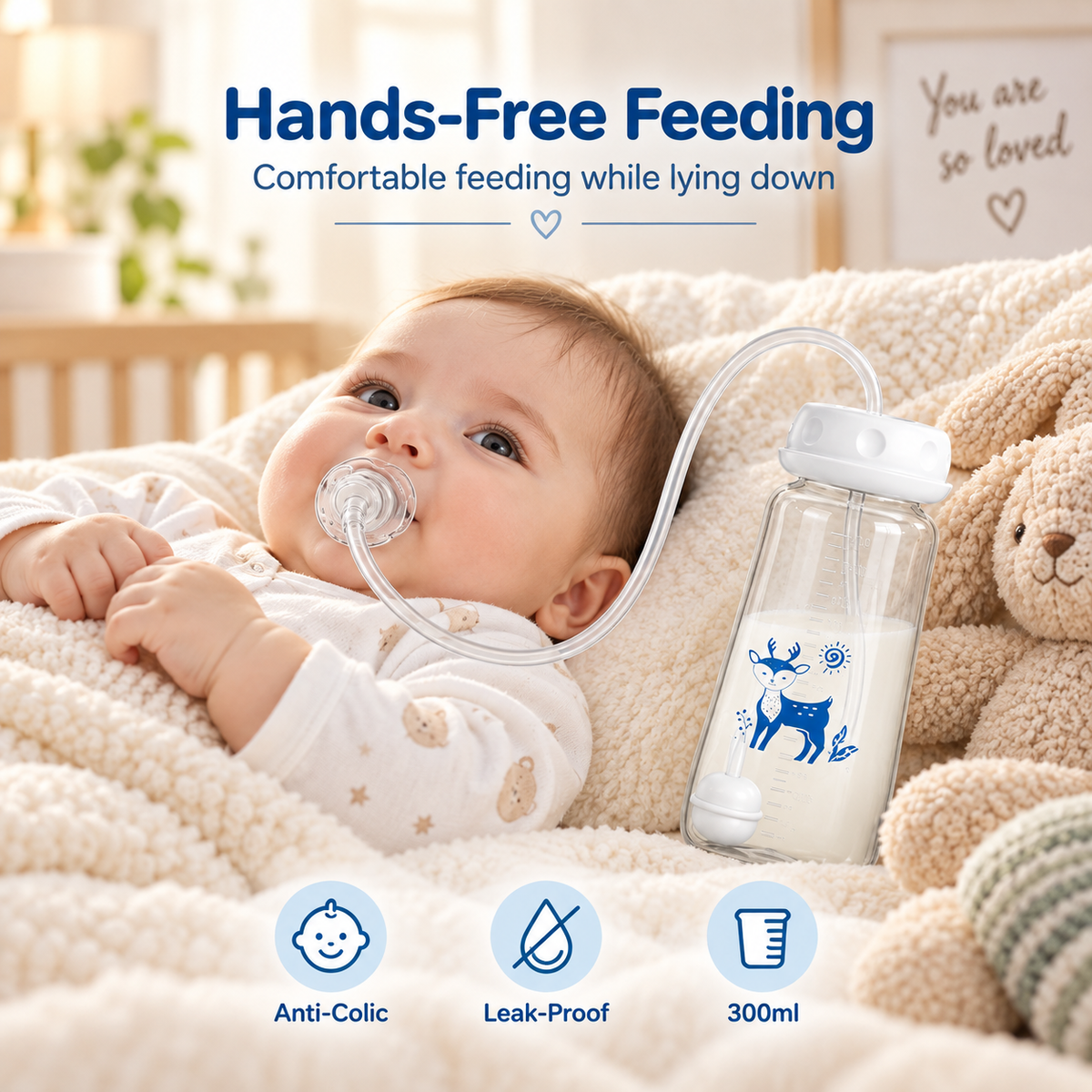BornBL 3-in-1 Hands-Free Baby Feeding Bottle 300ml