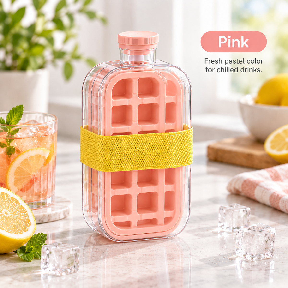 2-in-1 Portable Ice Cube Maker & Storage Bottle – No-Touch Easy Release Ice Tray with Lid