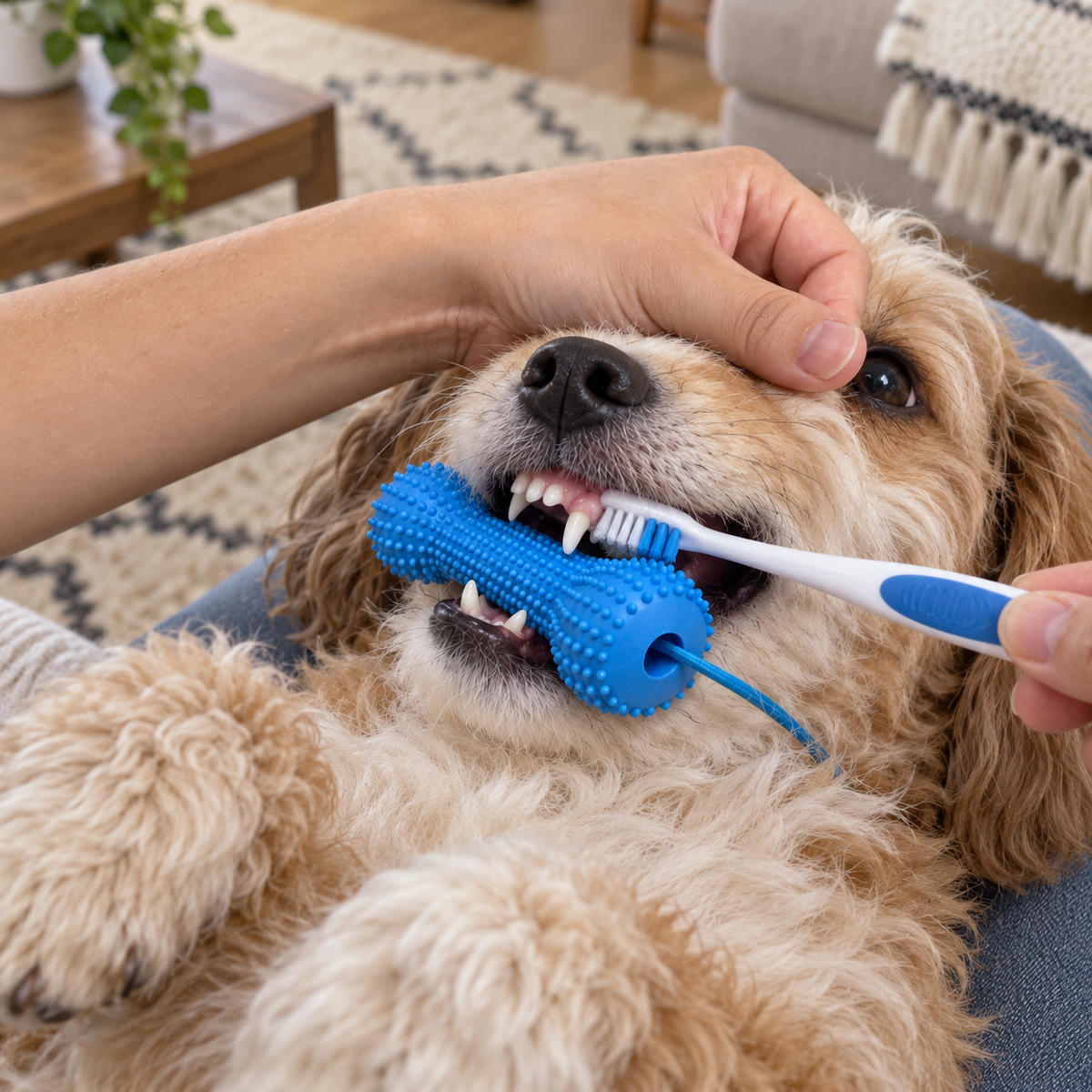 Dual-Action Canine Dental Prop, Dog Teeth Brushing Support Tool