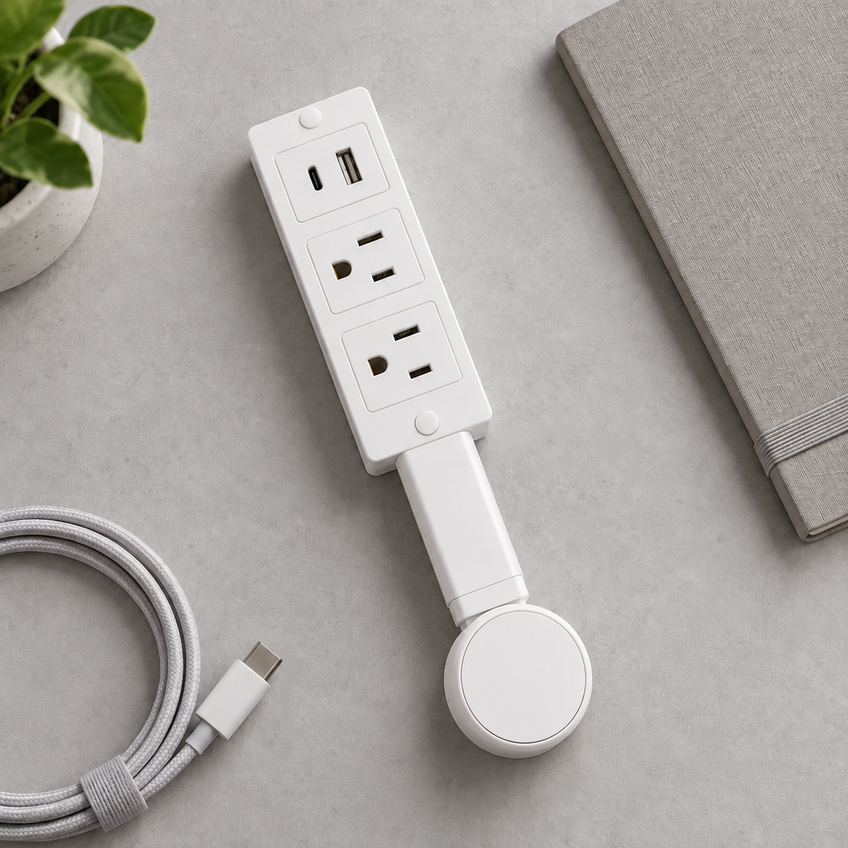 Extendable Power Outlet Extender with 2 AC Outlets USB A and USB C Ports