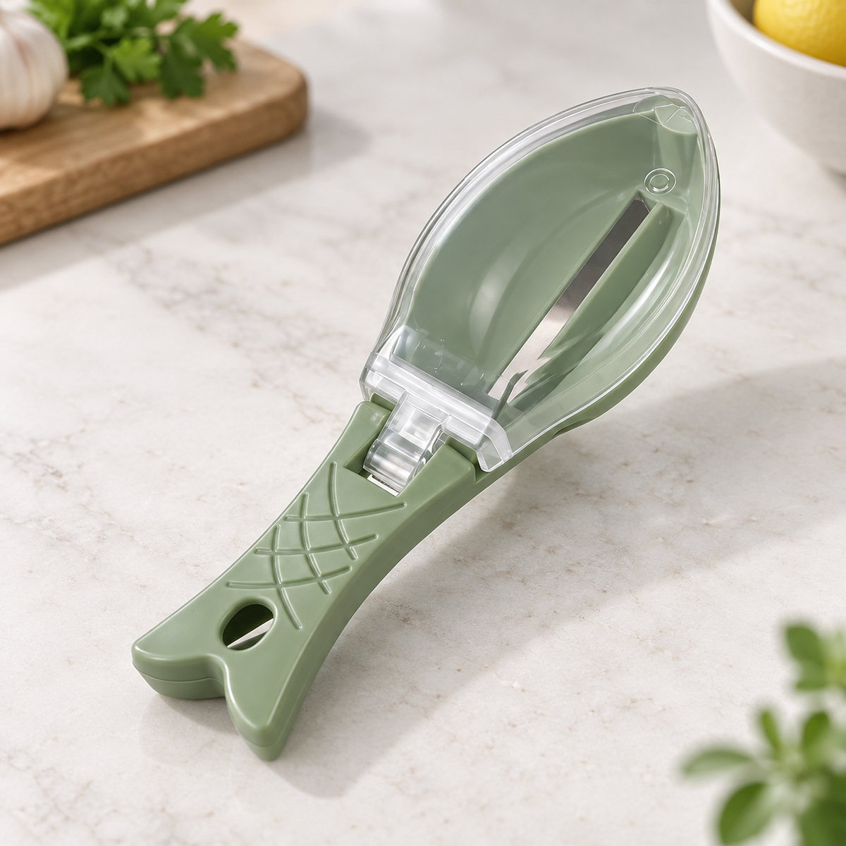 Fish Scale Remover Scraper with Cover Manual Fish Cleaning Tool for Kitchen and Fishing