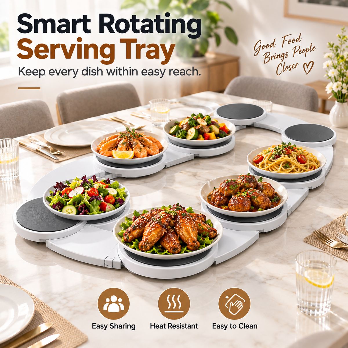 Expandable 360° Rotating Dining Table Serving Tray