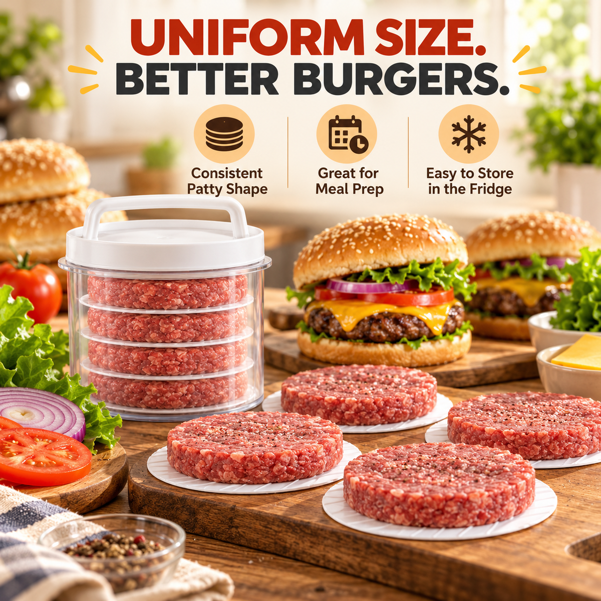 Stackable Burger Patty Maker & Freezer Press