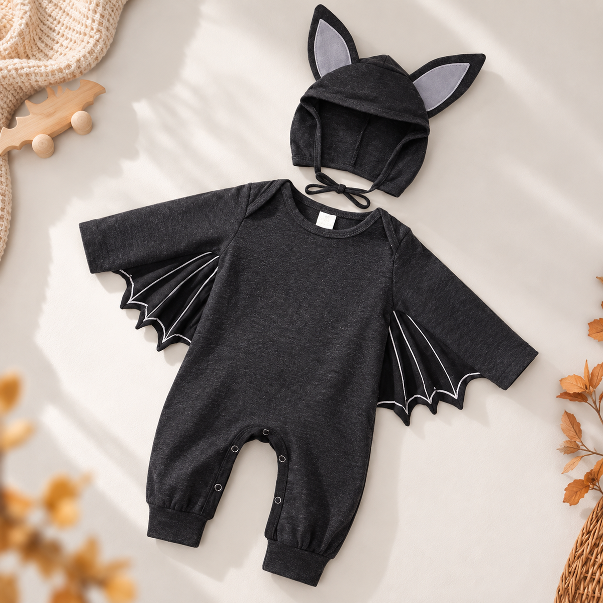 Baby Bat Halloween Romper Costume with Hat Cotton Blend Infant Jumpsuit