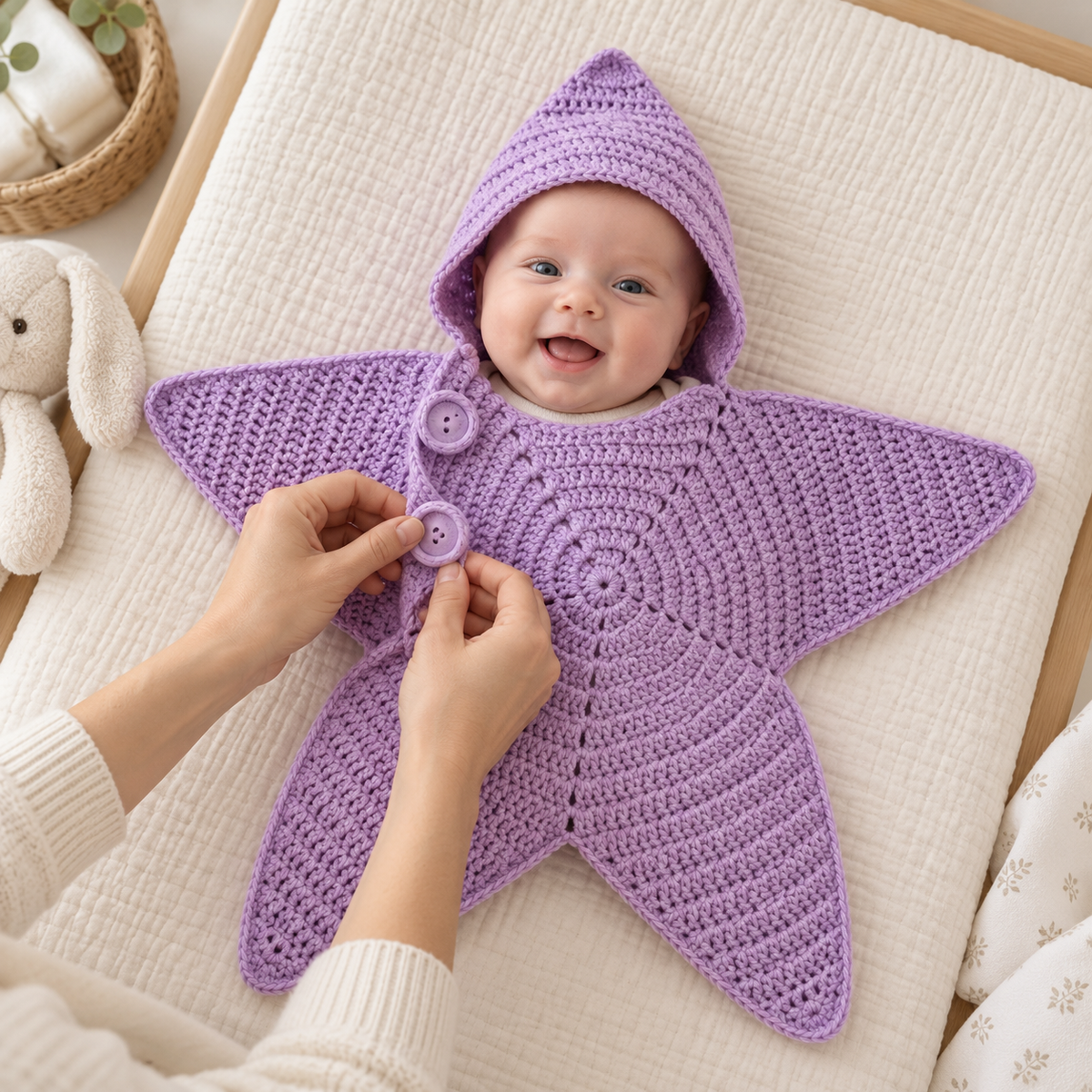 Cozy Star Hooded Crochet Baby Wrap Blanket