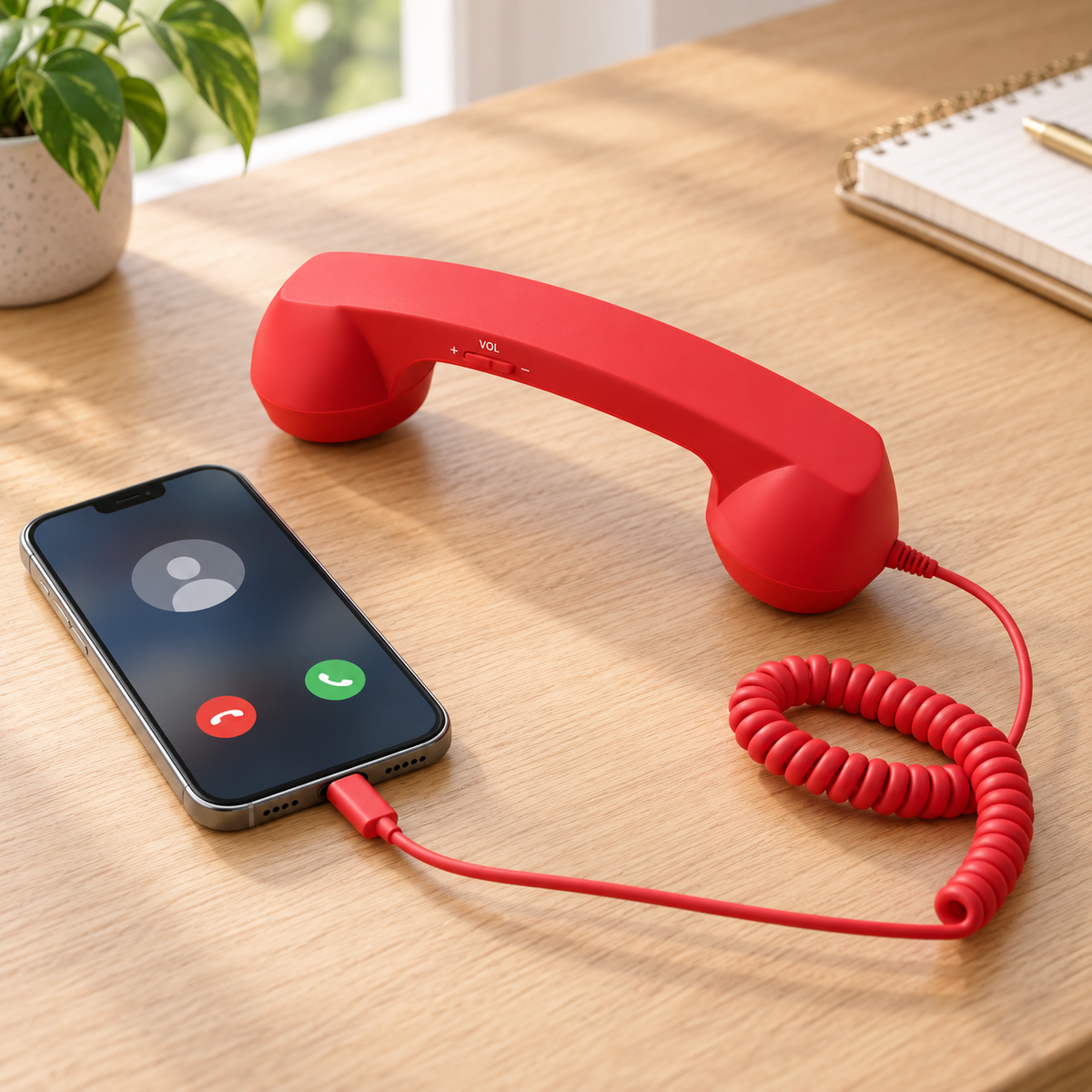RetroCall Wired Telephone Handset – USB-C/3.5mm Plug-In Phone Receiver with Volume Control