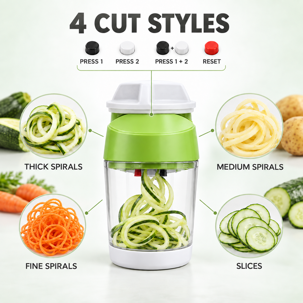 TwistCut 4-in-1 Manual Vegetable Spiralizer