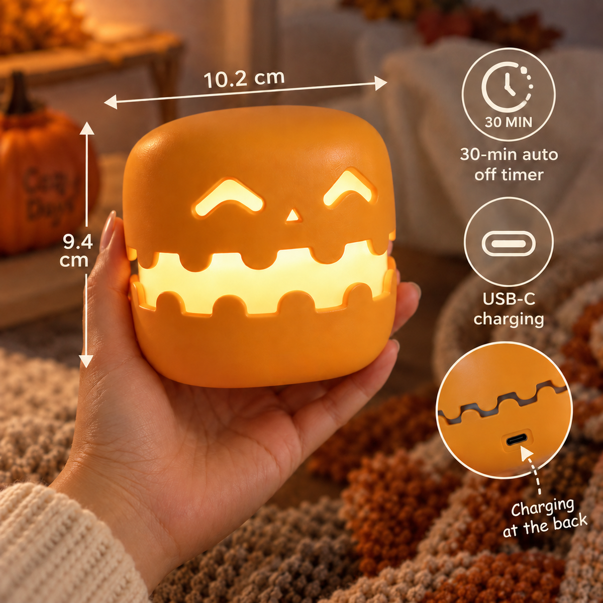 GlowGrin Rechargeable Halloween Pumpkin Night Light