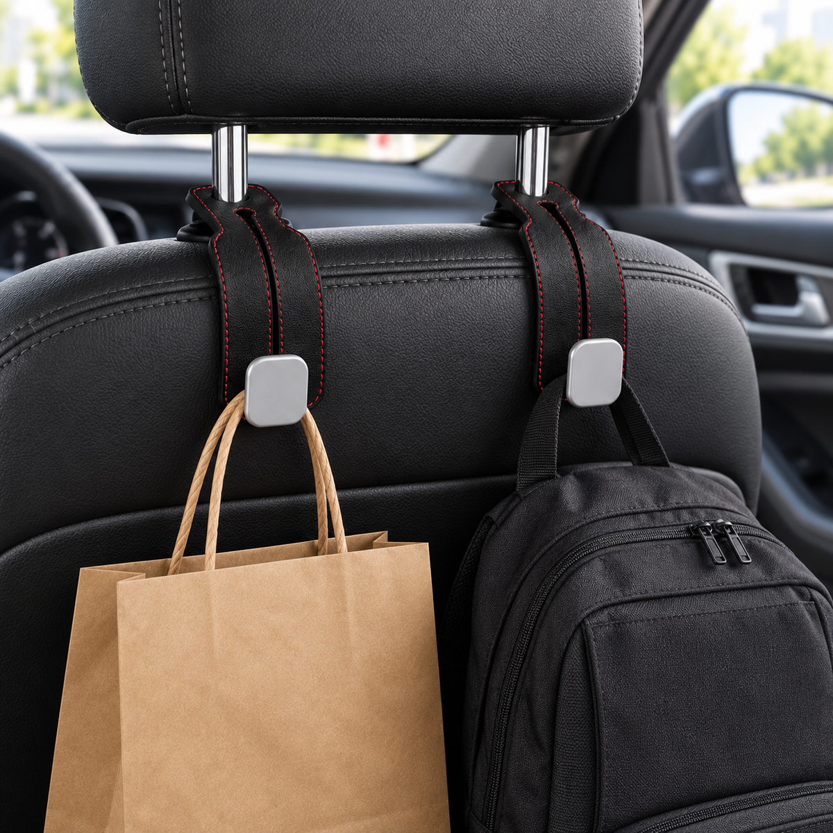 Premium Car Headrest Storage Hook, Soft Suede Dual Hanging Alloy Hanger