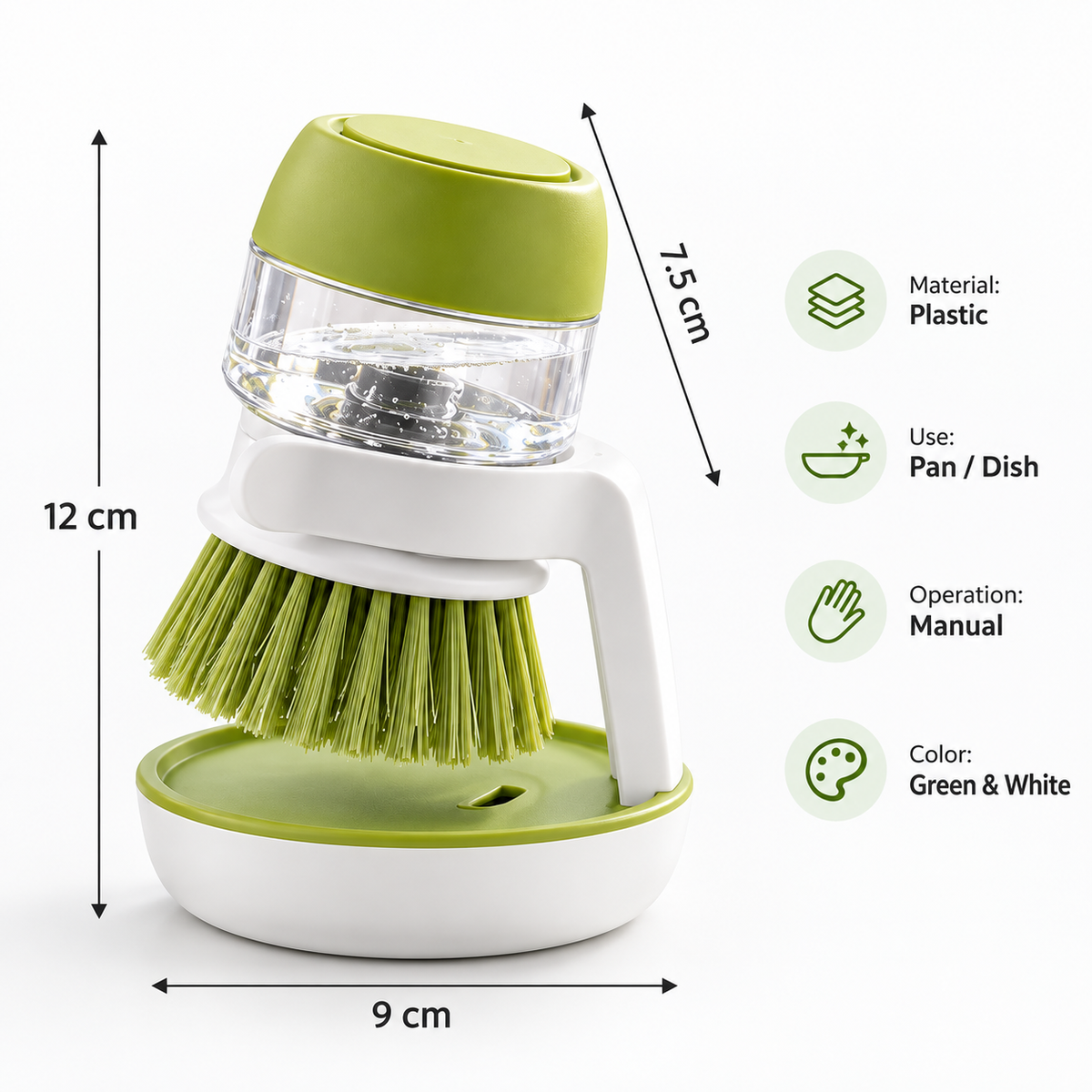 PressClean Soap Dispensing Dish Brush with Drip Tray