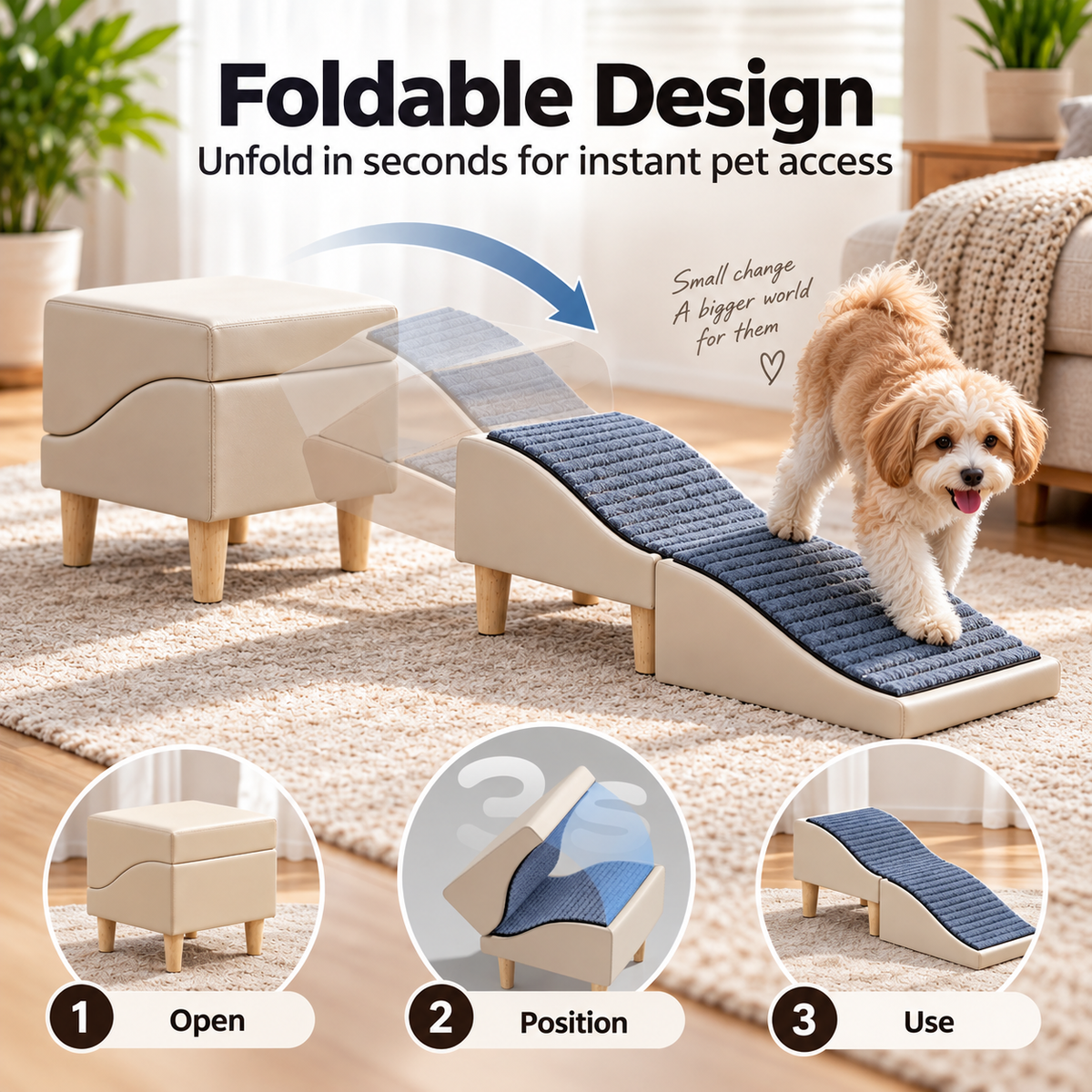 Foldable Wave Pet Ramp & Stool