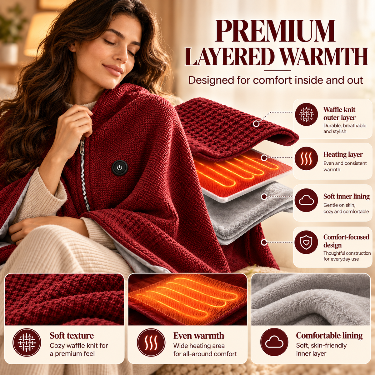 USB Heated Wearable Shawl Blanket