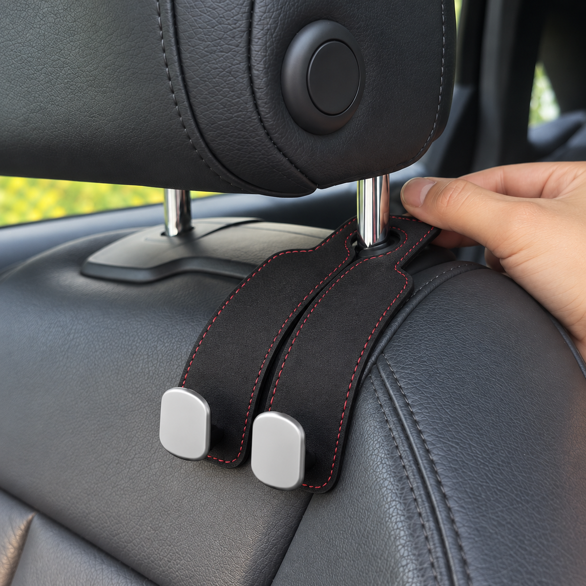 Premium Car Headrest Storage Hook, Soft Suede Dual Hanging Alloy Hanger