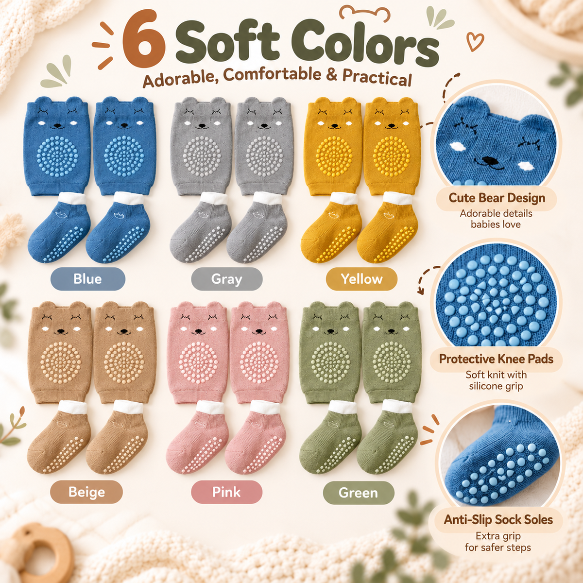 Baby Anti-Slip Knee Pad Socks