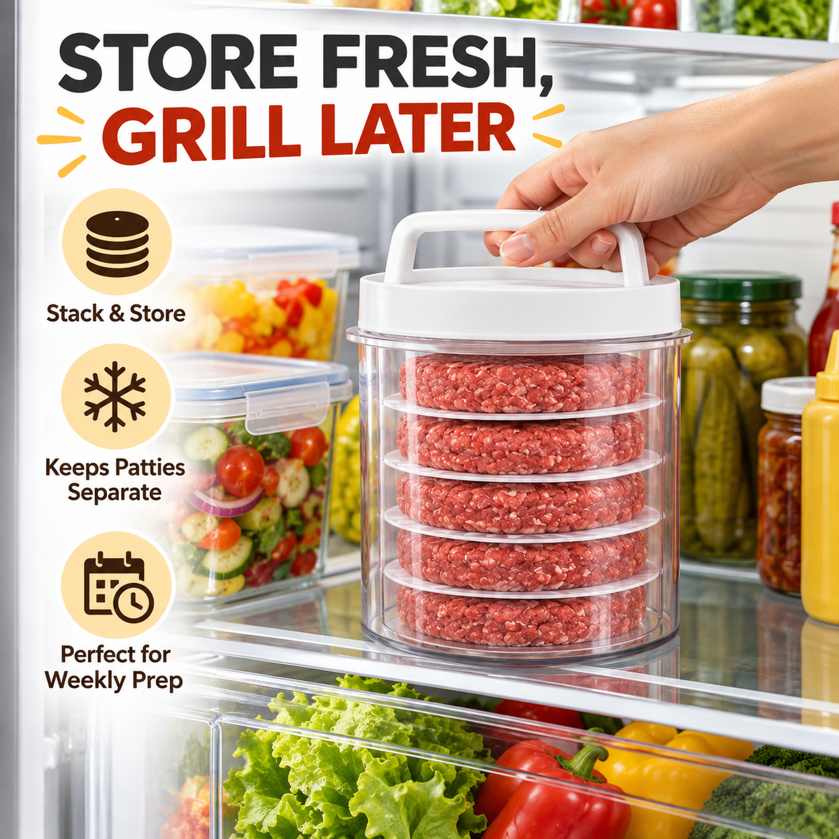 Stackable Burger Patty Maker & Freezer Press