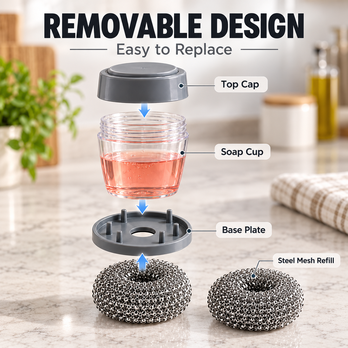 Soap Dispensing Stainless Steel Dish Brush