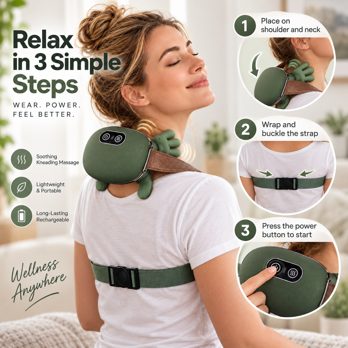4D Bionic Finger Neck & Shoulder Massager, Wireless Deep-Kneading Trapezius Massager