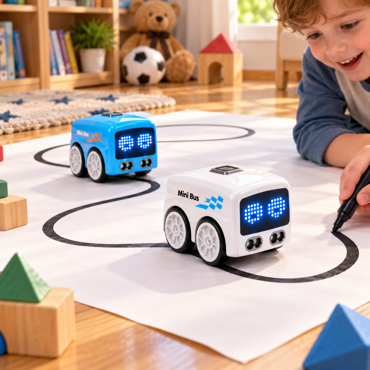 Smart Mini Bus RC Car with Gesture Control, Line Tracking and Interactive Play Modes