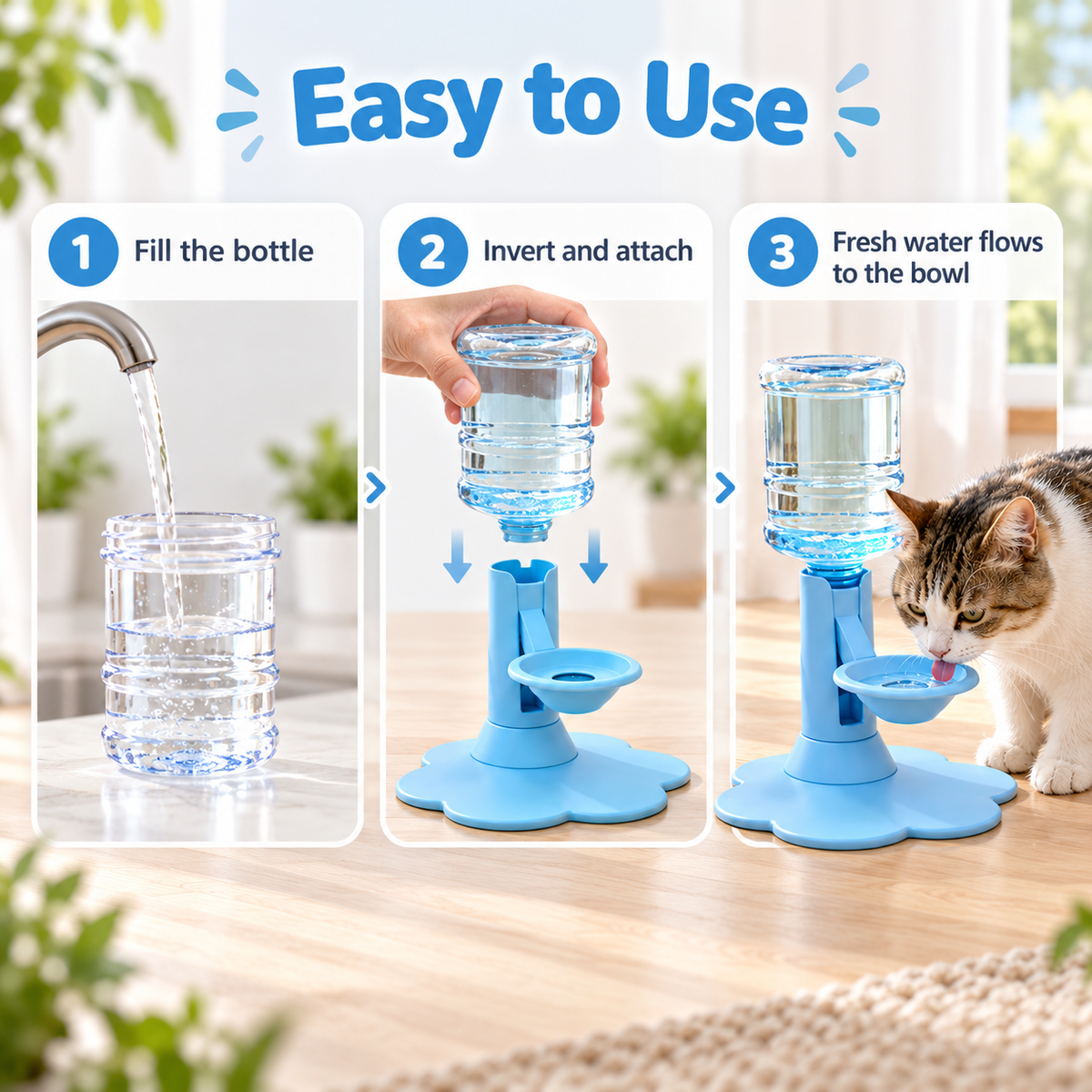 Automatic Gravity Pet Water Dispenser with Adjustable Height & Stable Wide Base