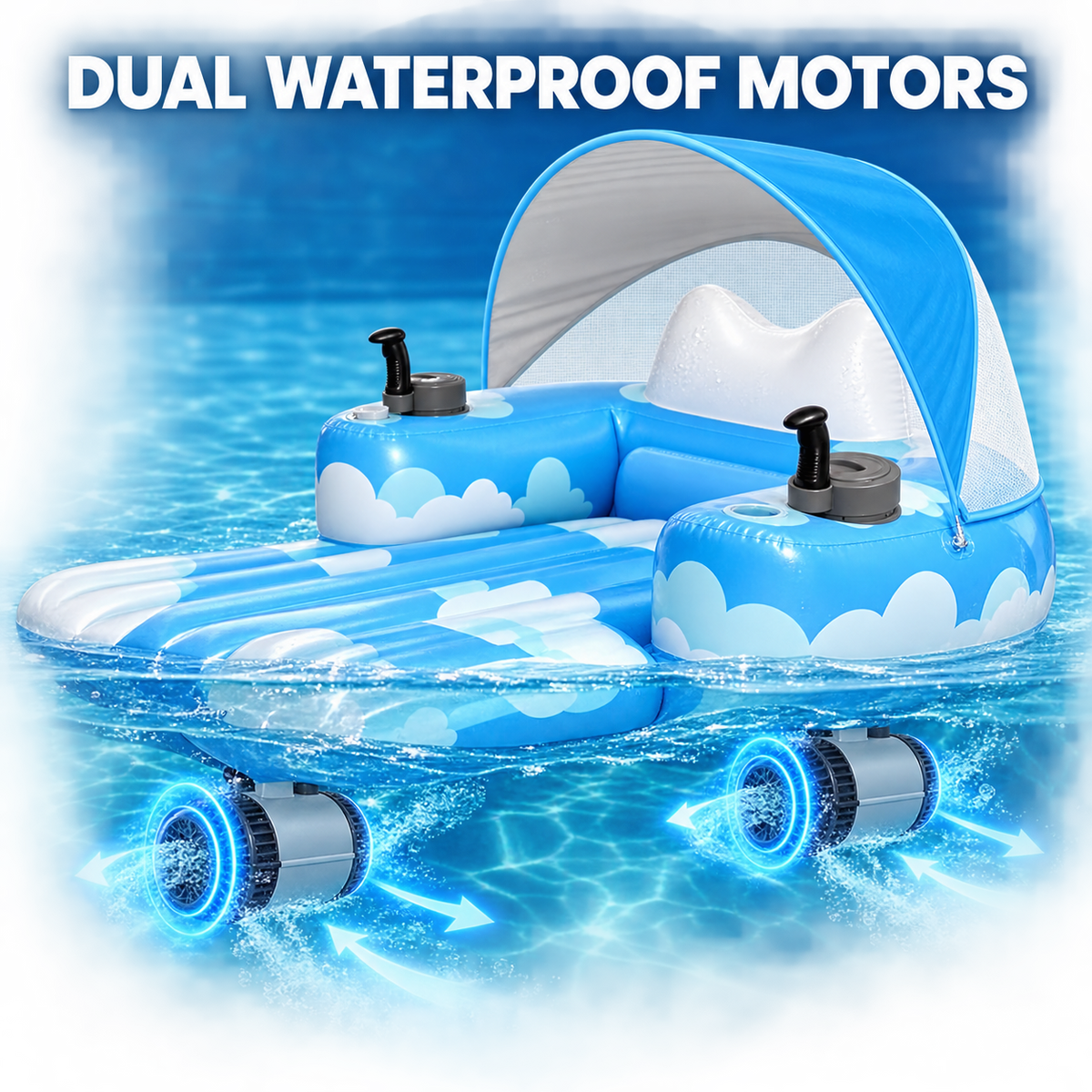 CloudCruise Rechargeable Dual-Motor Inflatable Pool Lounger with Canopy