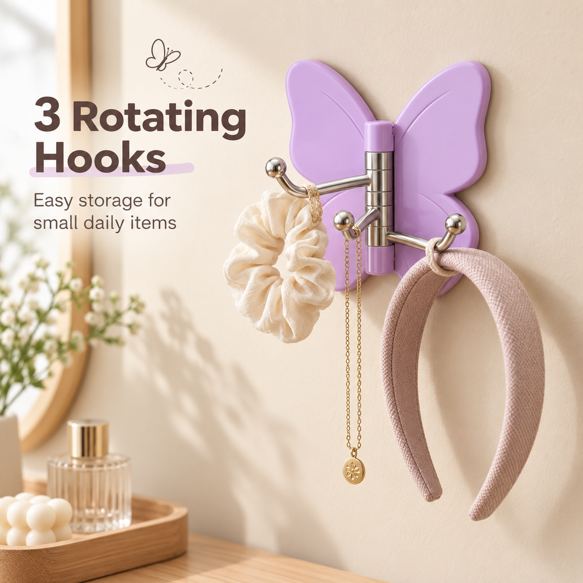 Butterfly 3-Hook Rotating Adhesive Wall Hanger