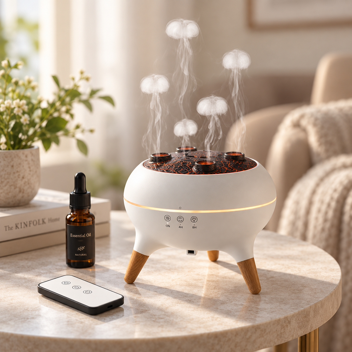 JellyGlow Dynamic Jellyfish Aroma Diffuser – 250mL Sound-Reactive Essential Oil Humidifier with 7-Color Ambient Light & Remote Control