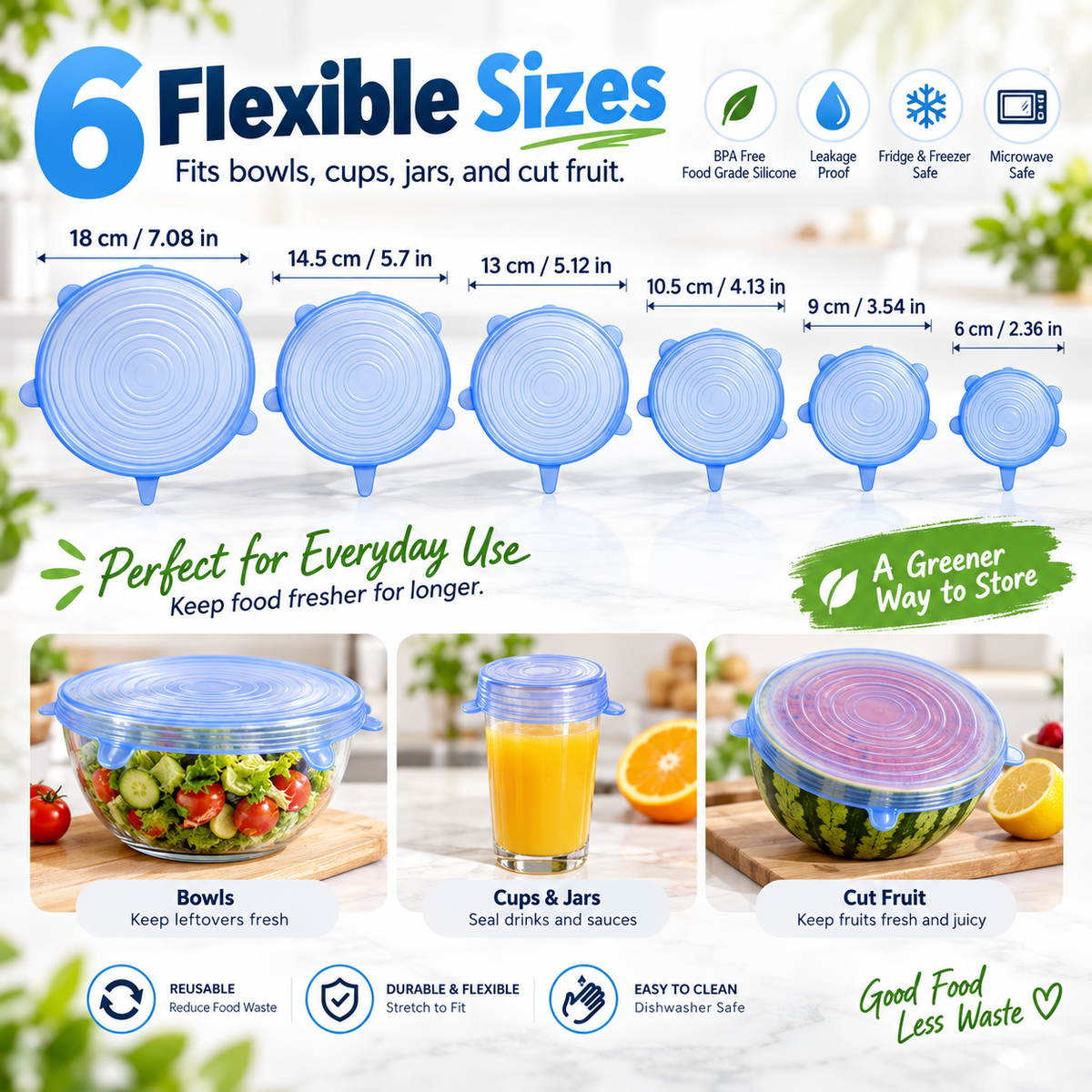 6-Piece Reusable Silicone Stretch Lids