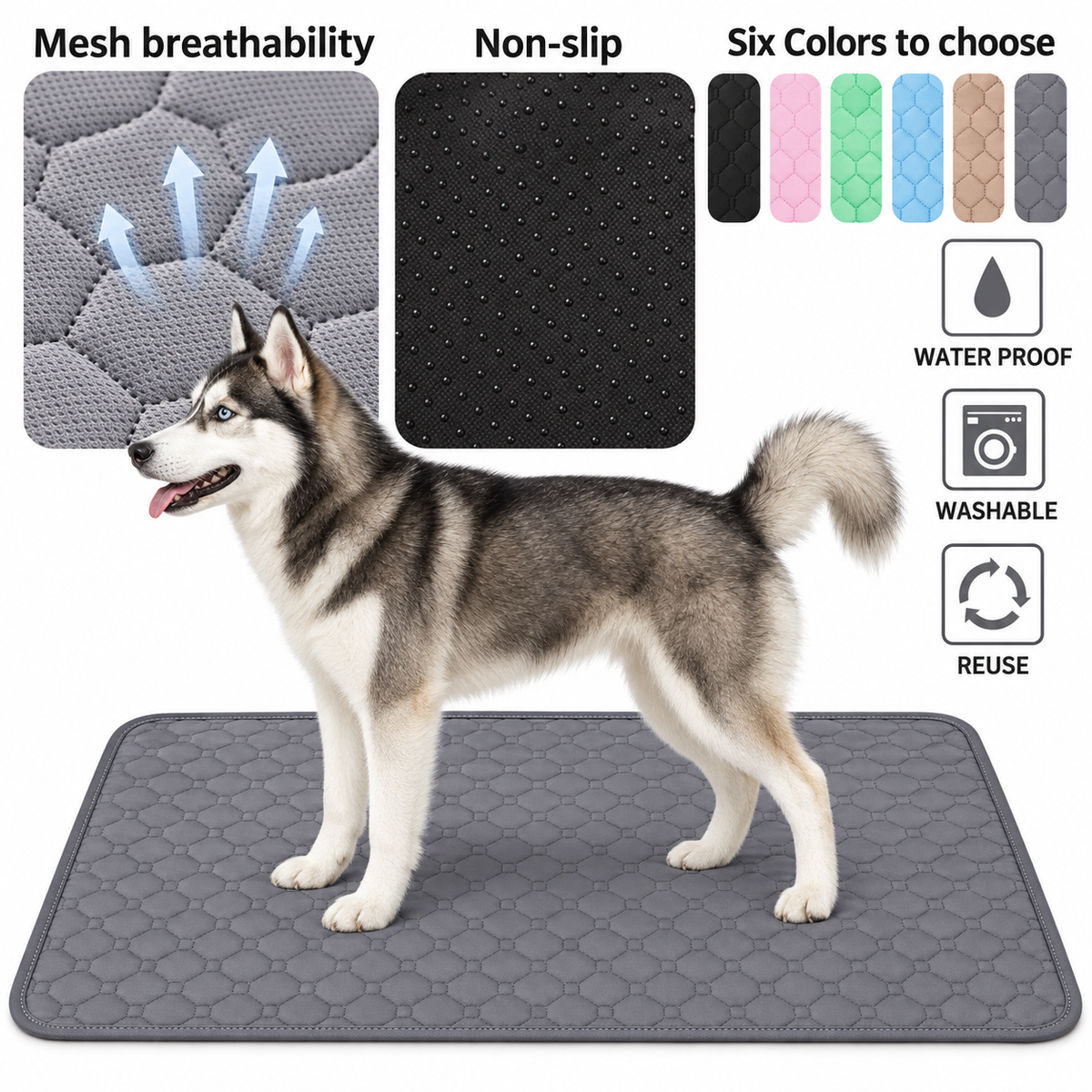 Reusable Washable Dog Pee Pad, 4-Layer Waterproof Pet Training Mat
