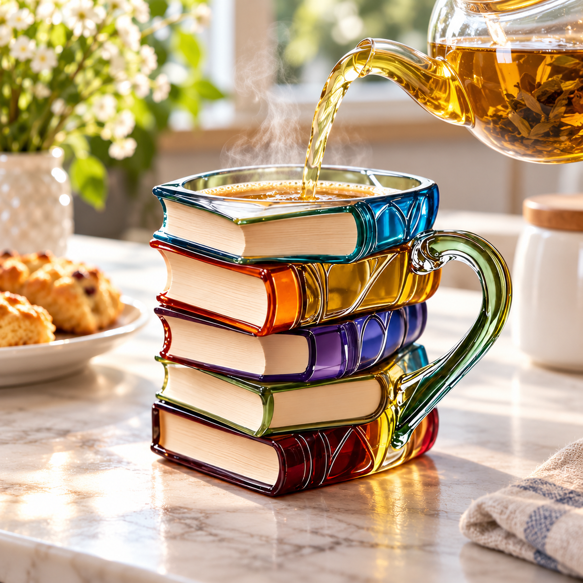 3D Painted Book Stack Coffee Mug