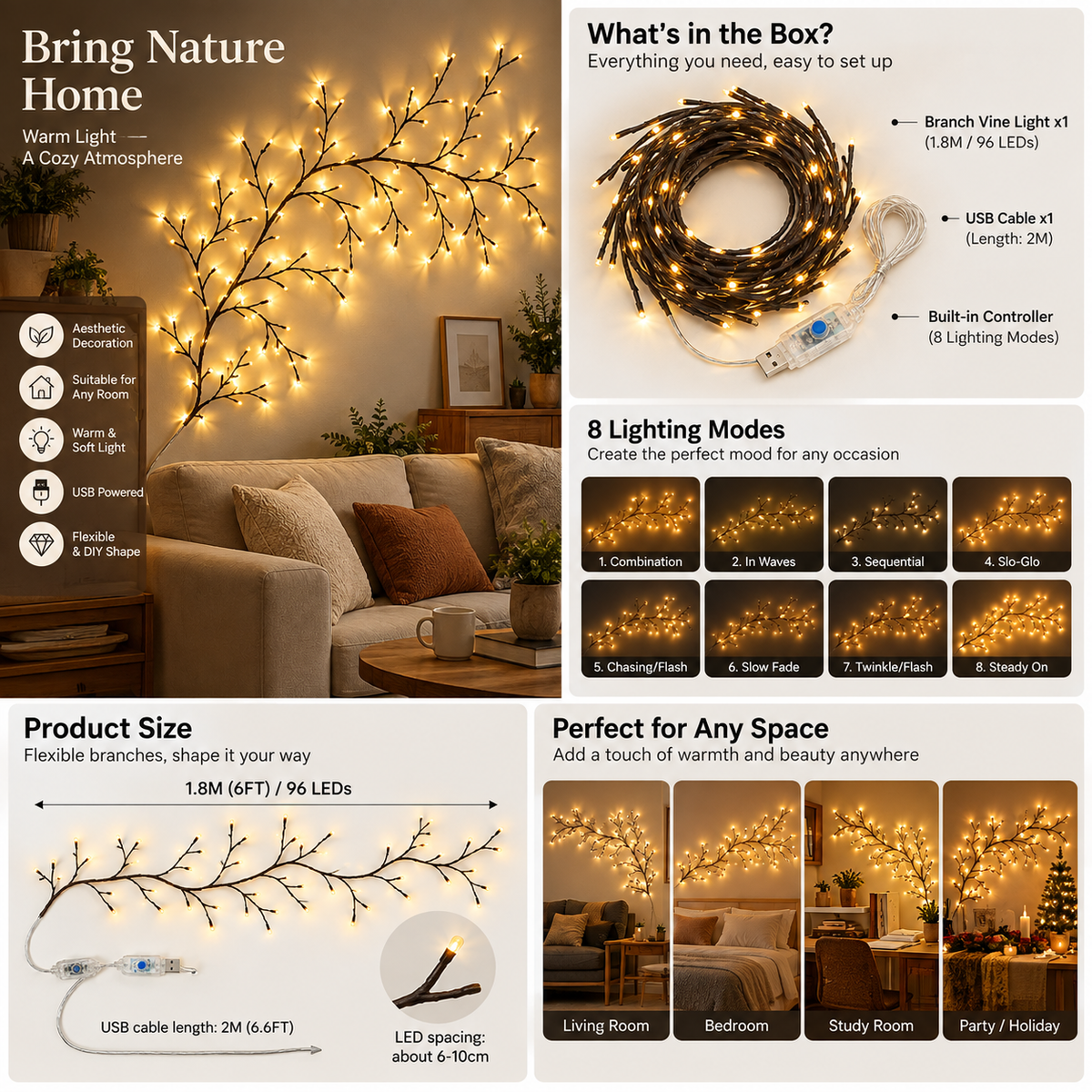 USB Vine String Light with Remote