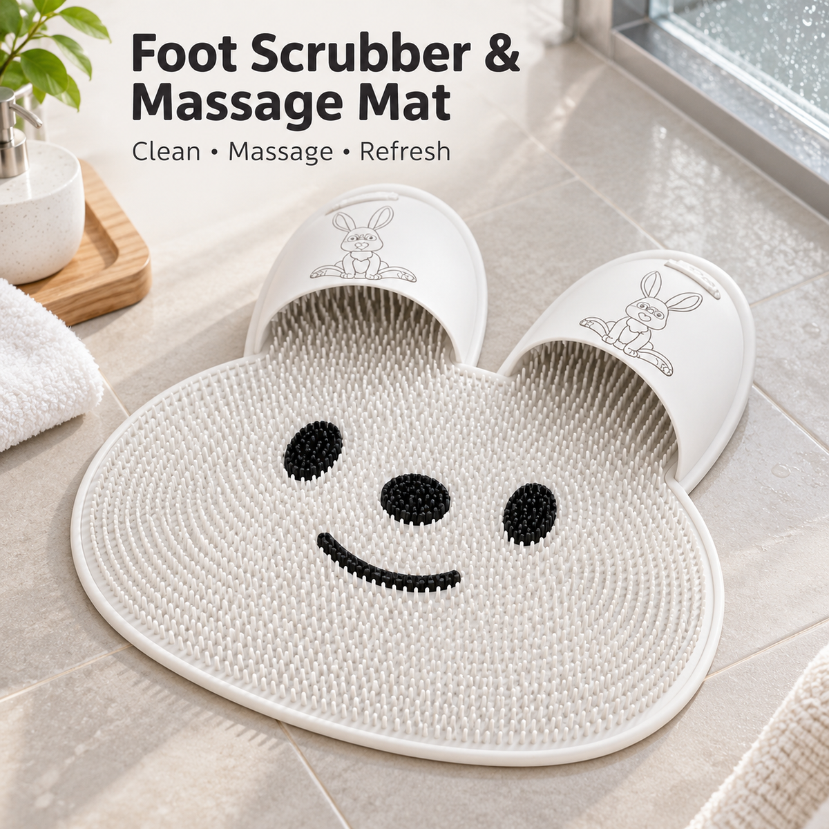 2-in-1 Anti-Slip Foot Scrubber & Massage Bath Mat – Exfoliating Shower Mat with Back Scrub Function